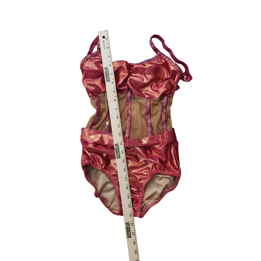 Sparkly Pink Dance Skate Leotard Costume Sequin Rhinestone‎ Child L 10